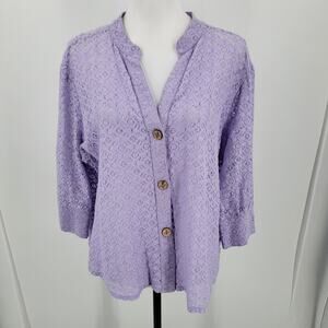 Rebecca Malone Blouse Womens XL Purple Lavender Lace V Neck